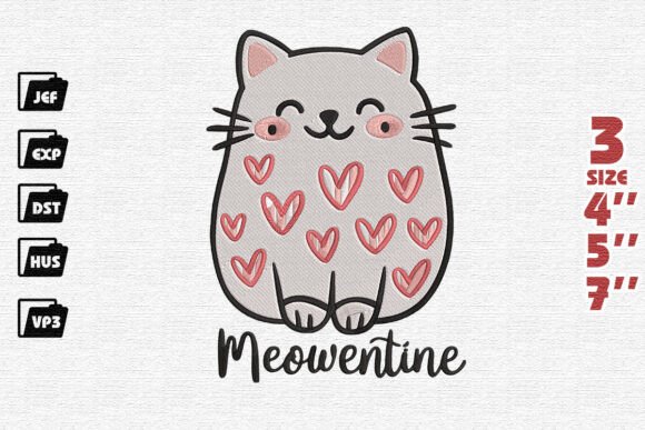 Adorable Cat Valentine Embroidery