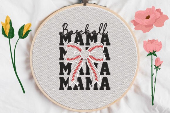 Bow Baseball Mama Embroidery