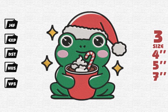 Cute Merry Frog, Christmas Embroidery