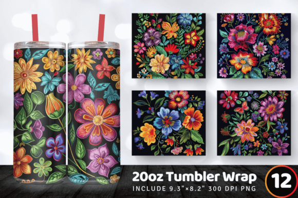 Flowers Embroidery Tumbler Wrap