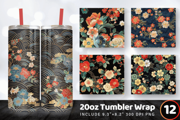 Japanese Floral Embroidery Tumbler Wrap