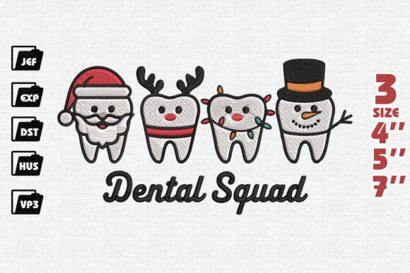 Merry Christmas Embroidery, Cute Dental Squad