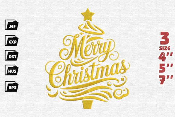 Merry Christmas Tree with Star Embroidery