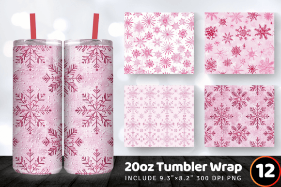 Pink Snowflakes Embroidery Tumbler Wrap