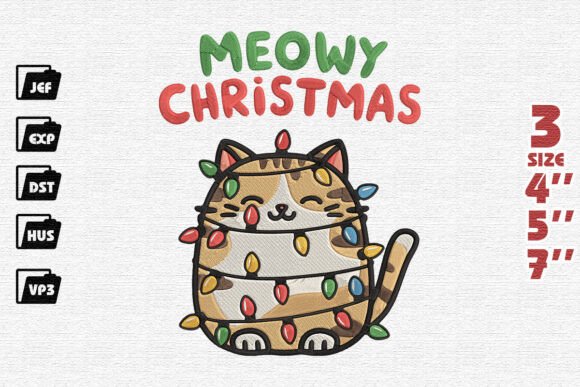 Purrfectly Festive, Cute Cat Embroidery