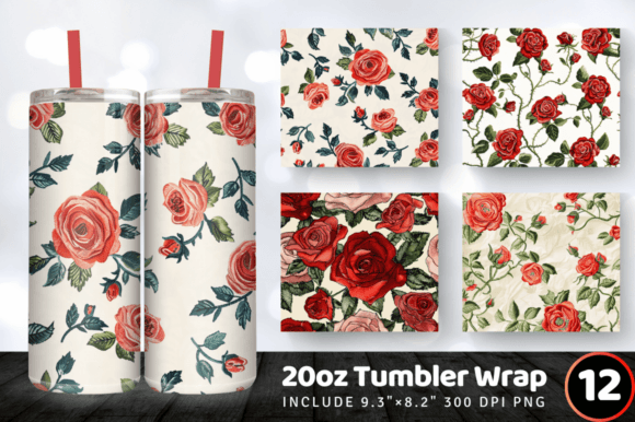 Roses Embroidery Flowers Tumbler Wrap