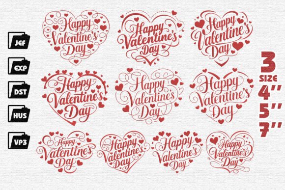 Set of 10 Happy Valentine’s Embroidery