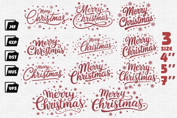 Set of 11 Merry Christmas Embroidery