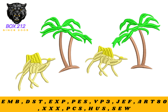 Whimsical Camel and Palm Tree Embroidery